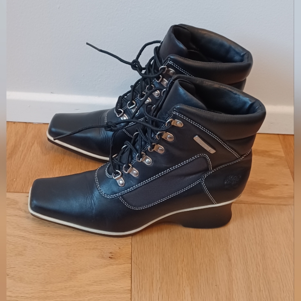 Timberland Black & White Lace Up Wedge Size7.5